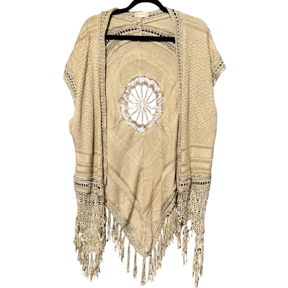 Altar'd State Beige Crochet Fringe Open Knit Cardigan